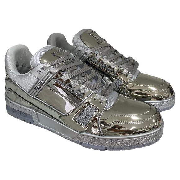 Louis Vuitton Chrome Metallic Mirror Silver Low Top Trainer Sneaker UK 9 US10 11 - Picture 3 of 16